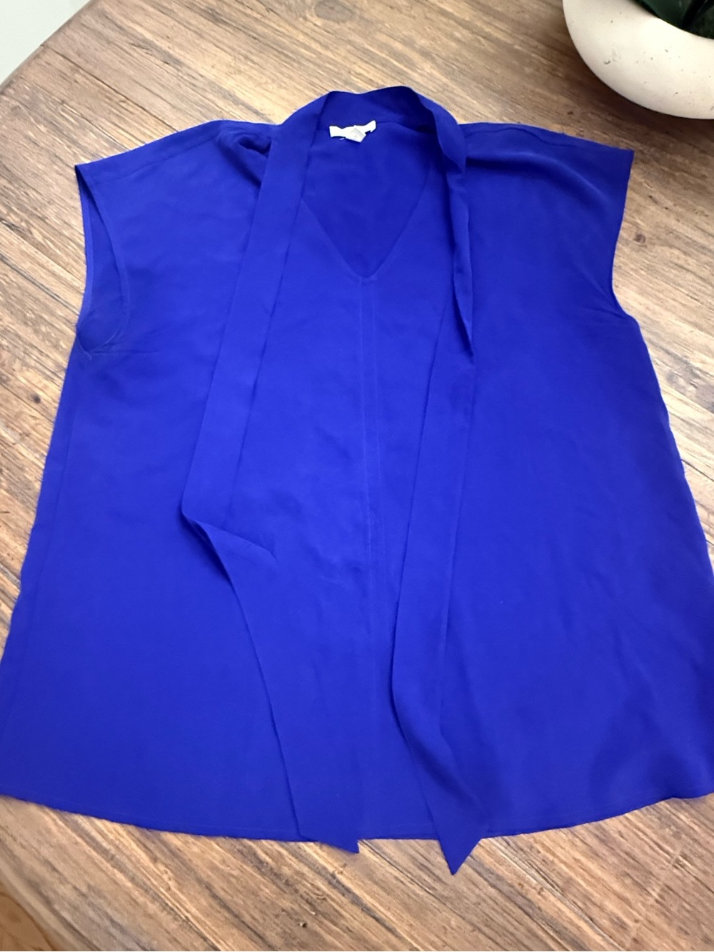 Eileen Fisher 100% Silk Blue Neck Tie Blouse